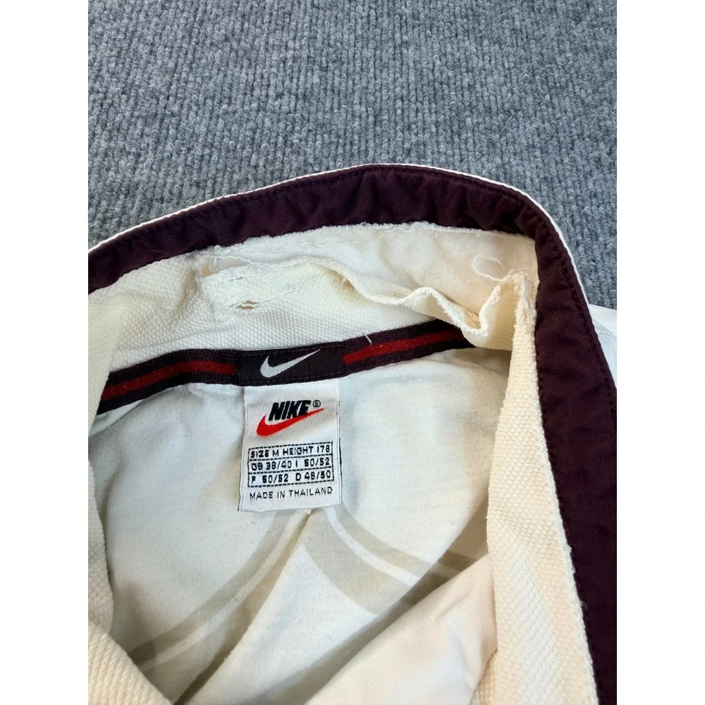 Nike Mens Medium Windbreaker Jacket Cream Maroon Full Zip Vintage Y2K